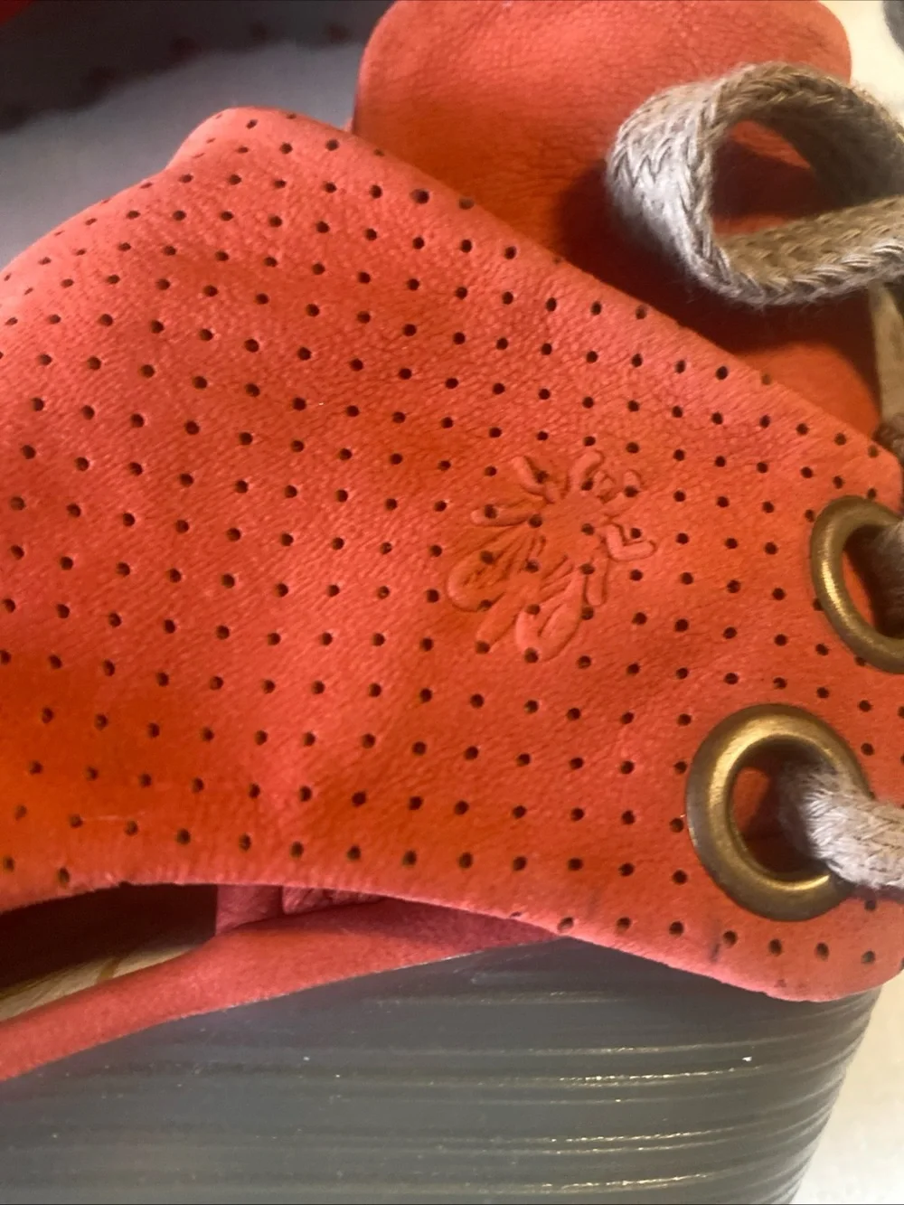 Fly London Lace Up Open Toe Wedge Sandals Red Suede Womens 37 US 6 6.5